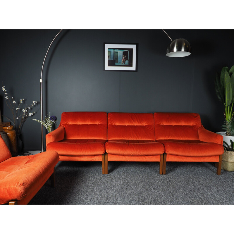 Vintage bright orange modular sofa, 2-3-4 seater