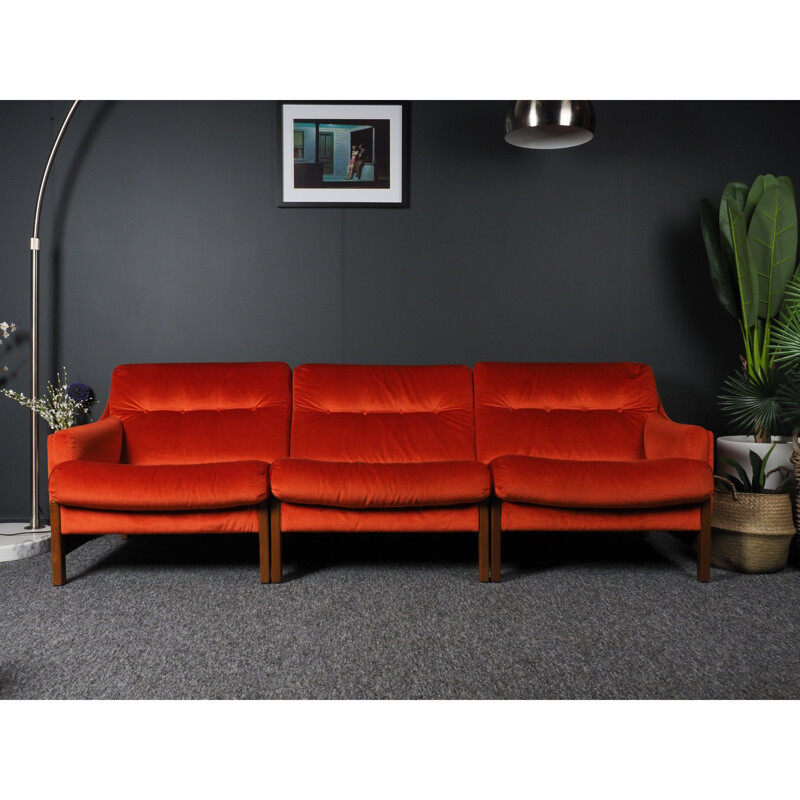 Vintage bright orange modular sofa, 2-3-4 seater