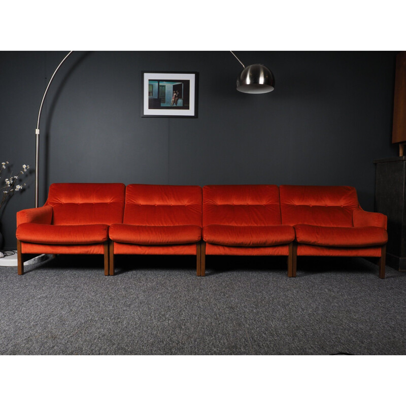 Canapé modulaire vintage orange vif, 2-3-4 places