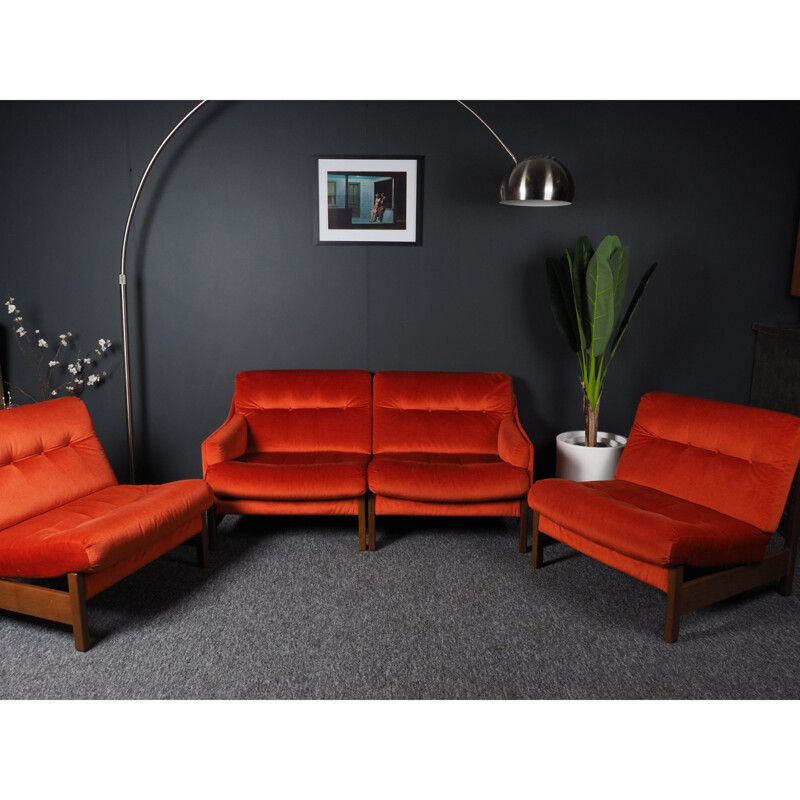 Vintage bright orange modular sofa, 2-3-4 seater