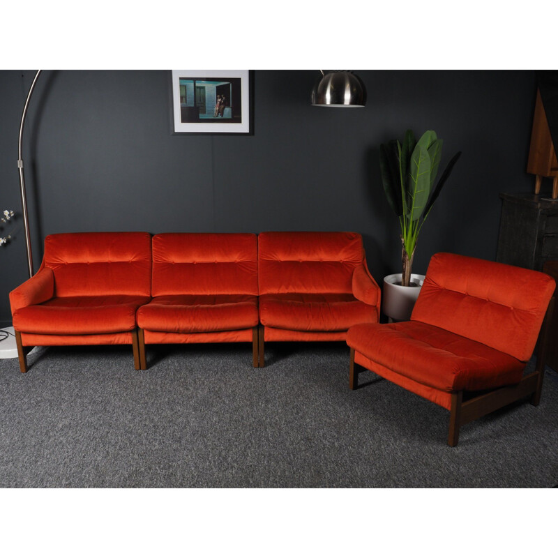 Vintage bright orange modular sofa, 2-3-4 seater