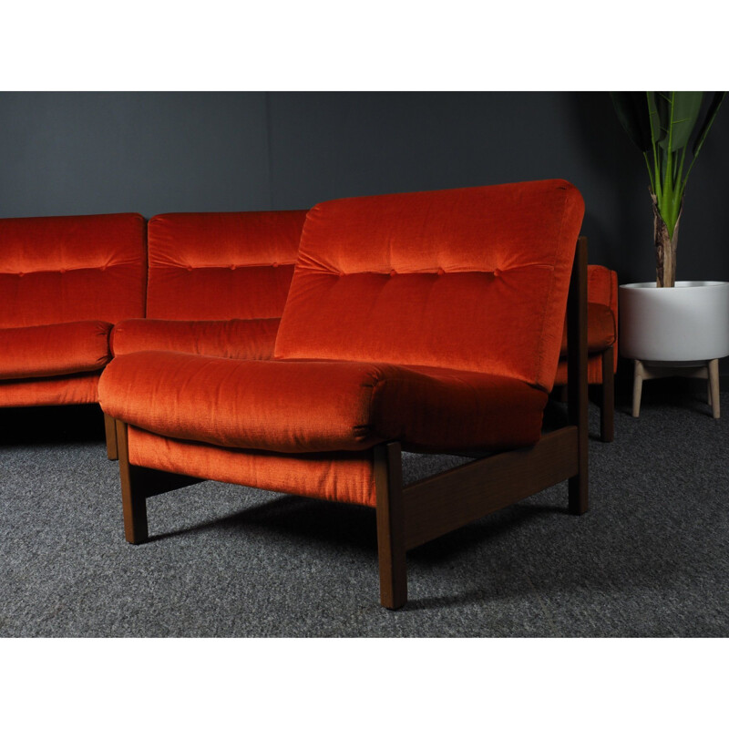 Vintage bright orange modular sofa, 2-3-4 seater