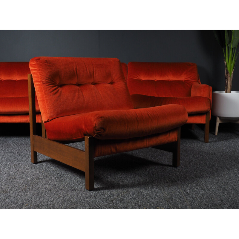 Vintage bright orange modular sofa, 2-3-4 seater