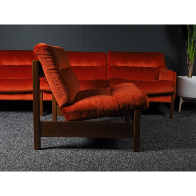 Vintage bright orange modular sofa, 2-3-4 seater