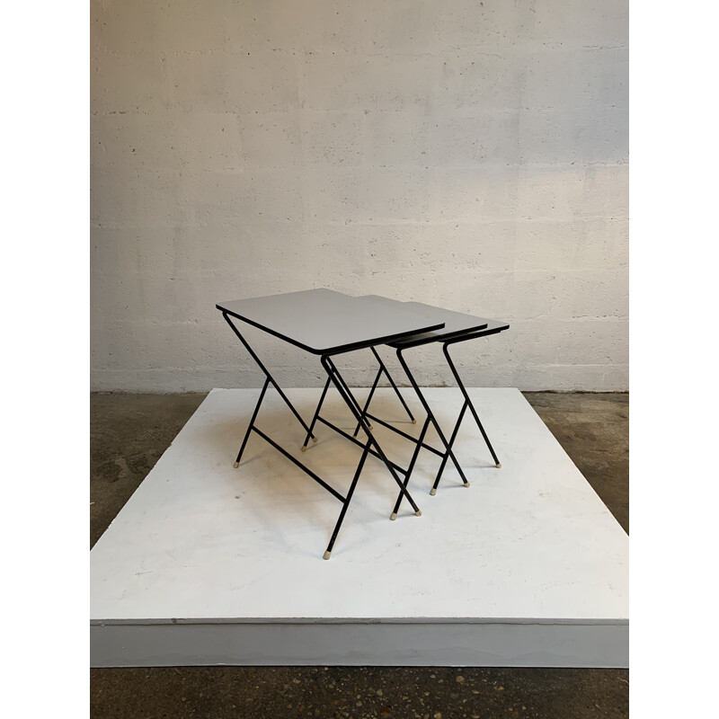 Vintage nesting tables in light grey laminate by ARTIMETA