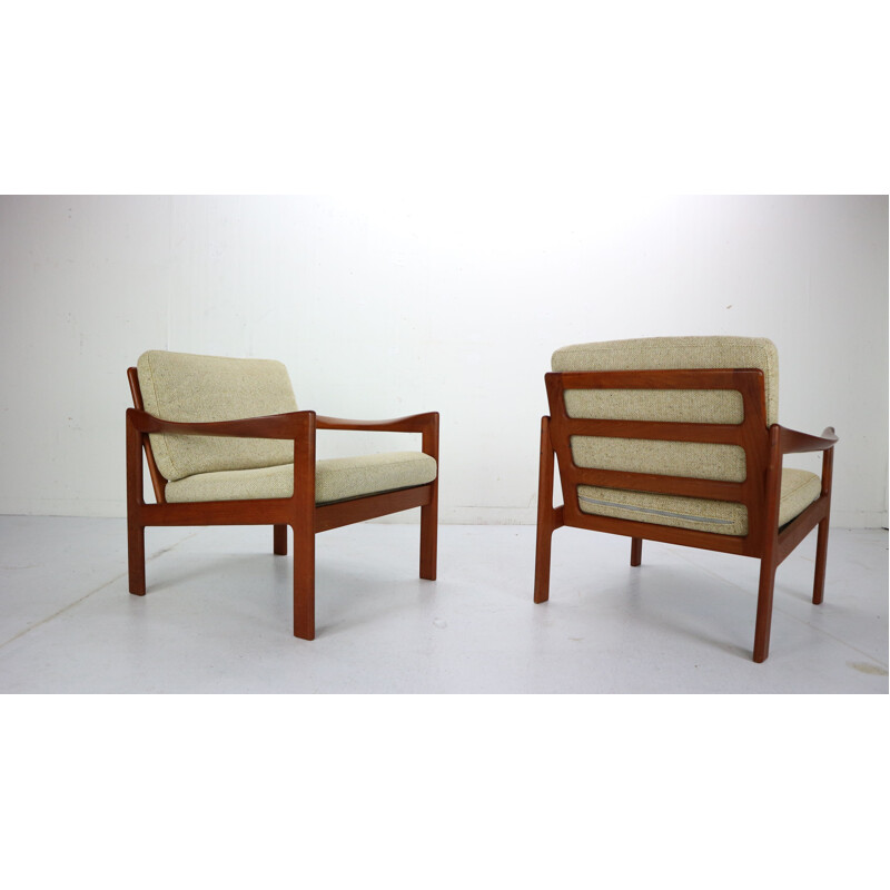 Pair of teak lounge chairs by Illum Wikkelsø for Niels Eilersen, Denmark, 1960 