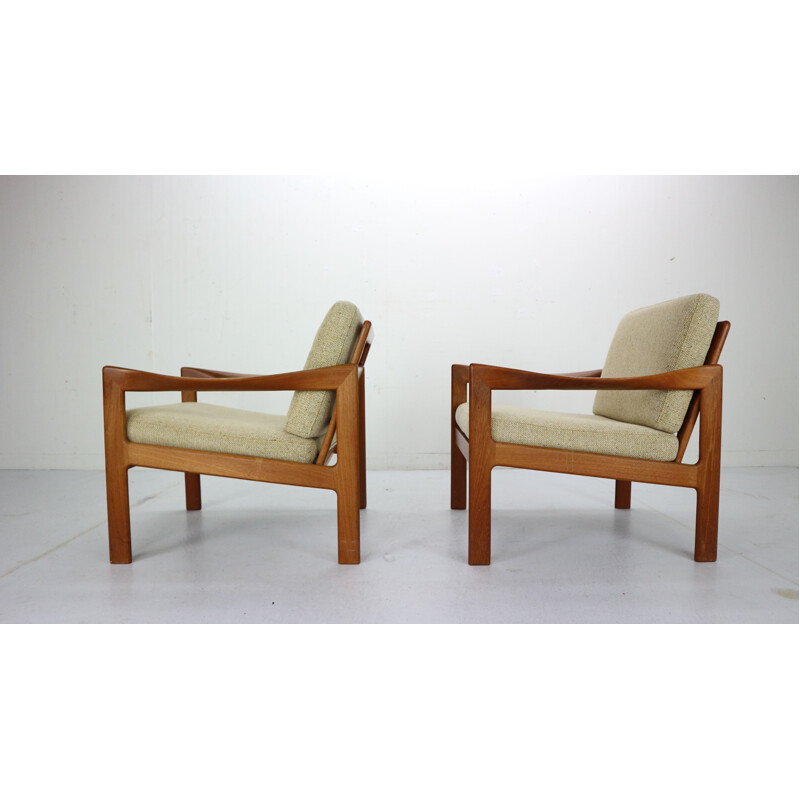 Pair of teak lounge chairs by Illum Wikkelsø for Niels Eilersen, Denmark, 1960 