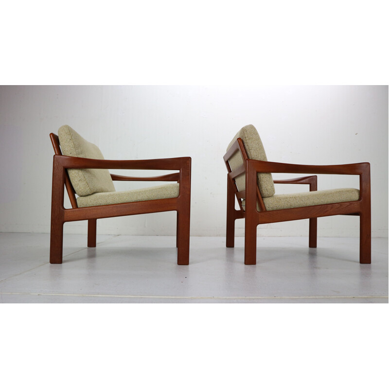 Pair of teak lounge chairs by Illum Wikkelsø for Niels Eilersen, Denmark, 1960 