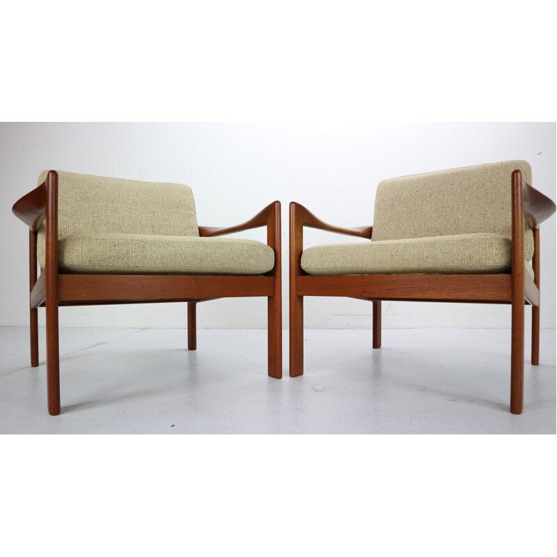 Paire de fauteuils lounges en teck par Illum Wikkelsø pour Niels Eilersen, Danemark, 1960 