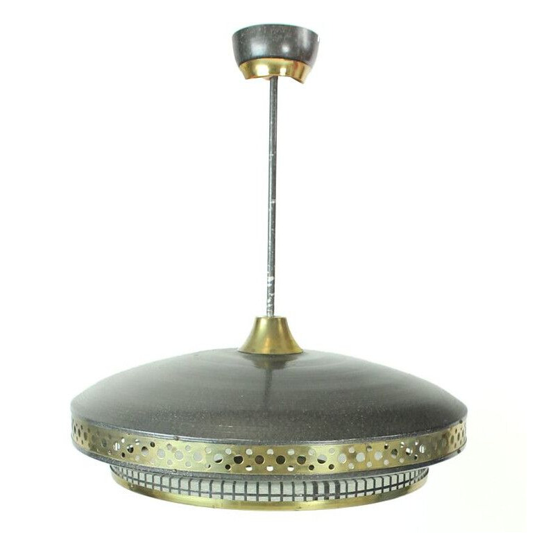 Vintage Ceiling Light In Black Metal and Brass, Czechoslovakia, 1970s