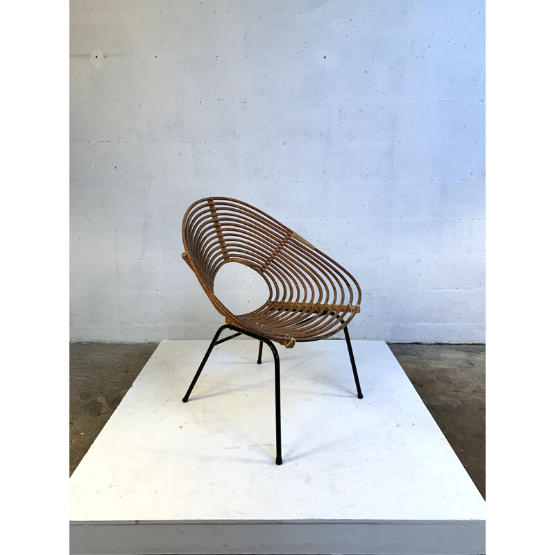 Fauteuil en rotin vintage par Rohé 1950