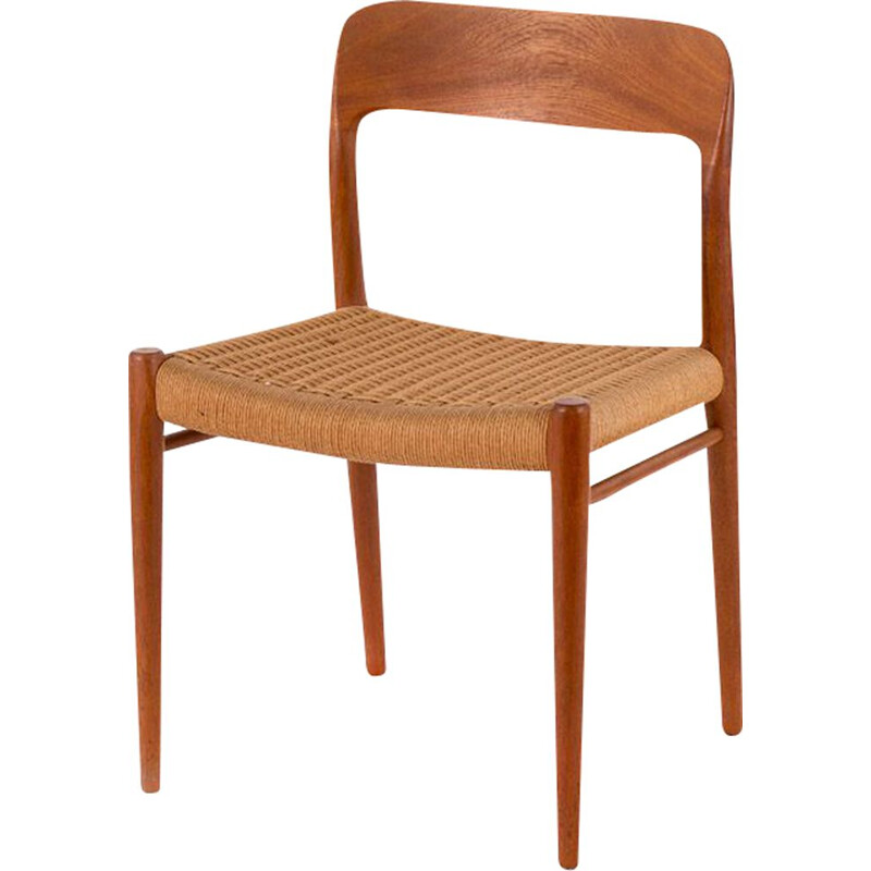 Vintage teak and paper cord chair model 75 by Niels Otto Møller, 1950s