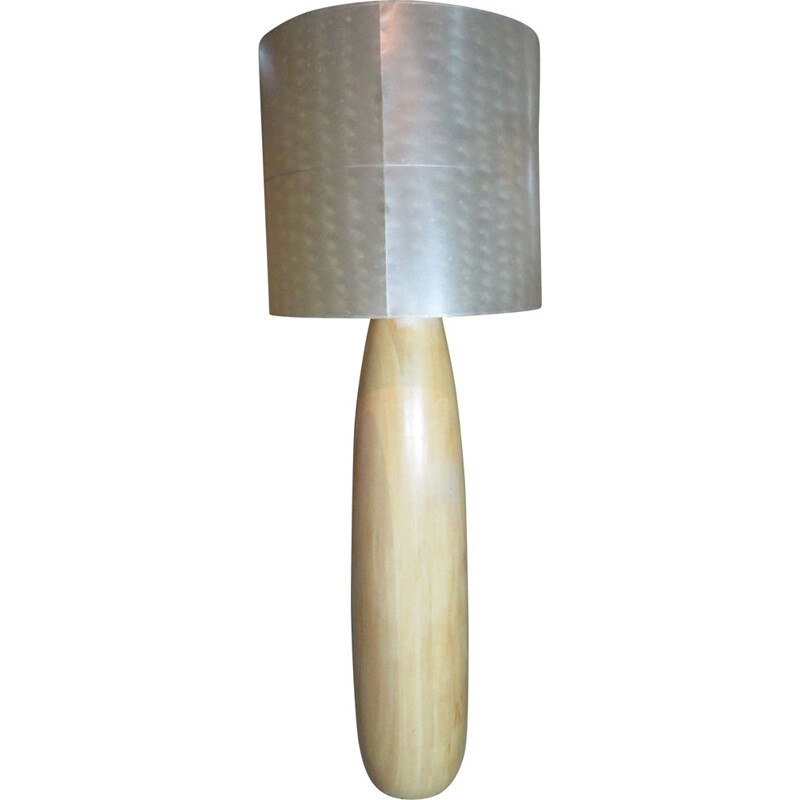 Lampe sur pied vintage en bois clair 1980