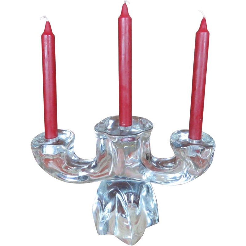 Vintage Daum cristal candelabro con 3 ramas