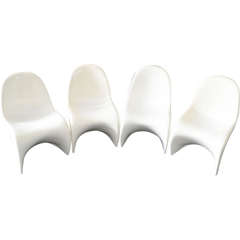 Set of 4 vintage white chairs by Verner Panton for Hermann Miller, 1974