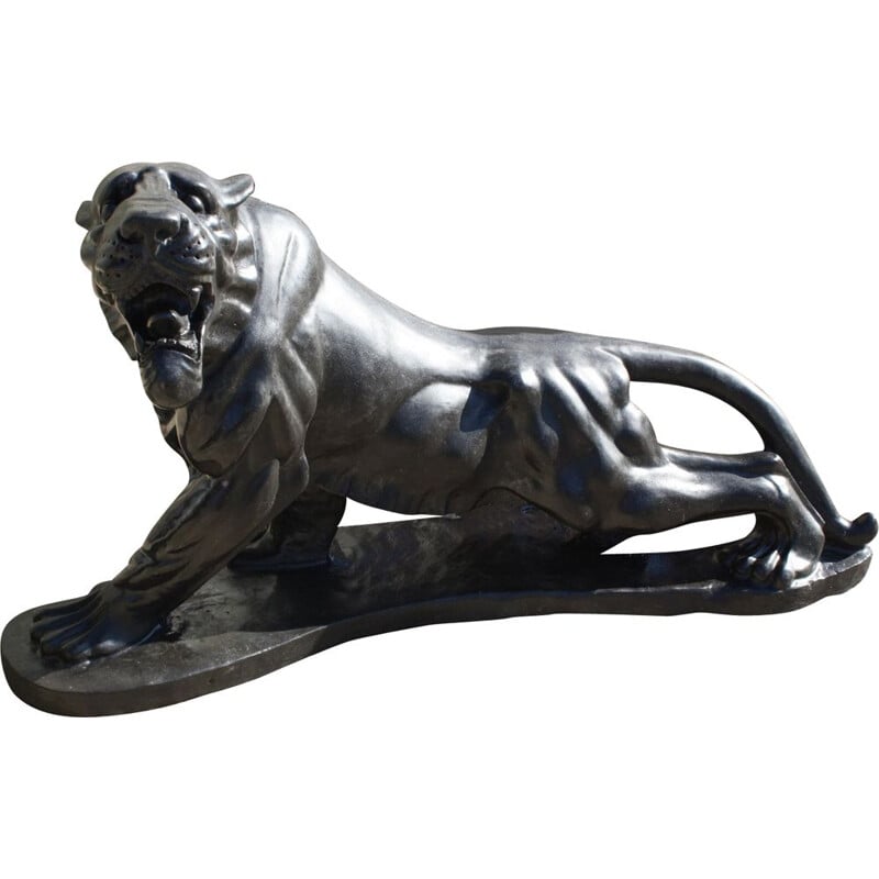 Large Vintage Puma sculpture in anthracite grey marble, 1970