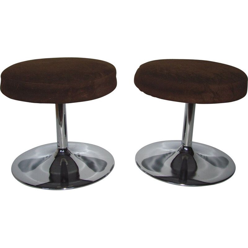 Pair of vintage stools in chrome and fabric, 1970s