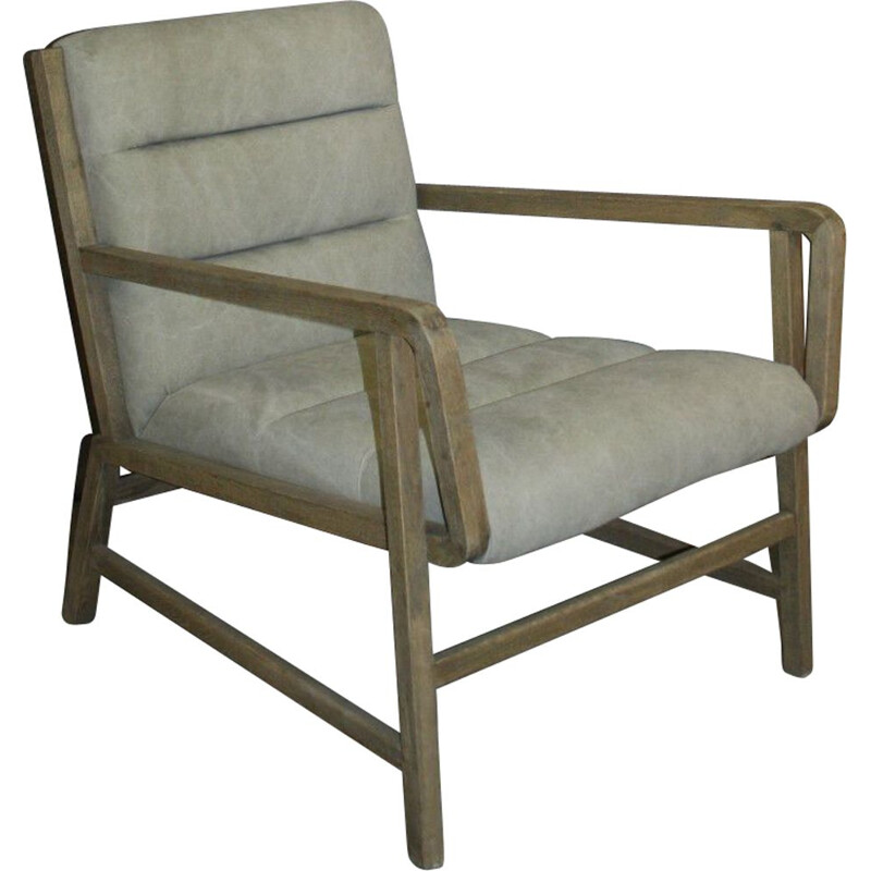 Vintage armchair in natural wood and light fabric, Scandinavian design