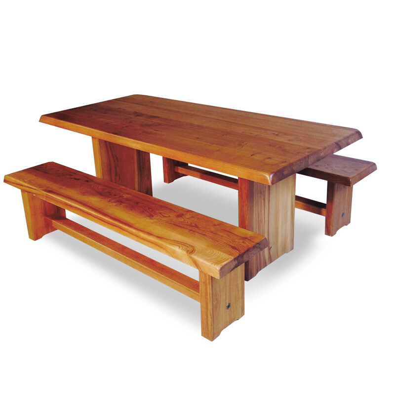 Table and benches T14 model CHAPO Pierre - 1960s
