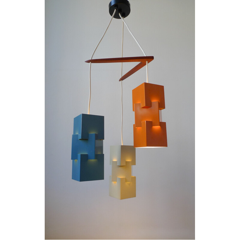 Vintage "KUBUS" triple pendant light designed by Johannes Hammerborg for Fog & Mørup 1961