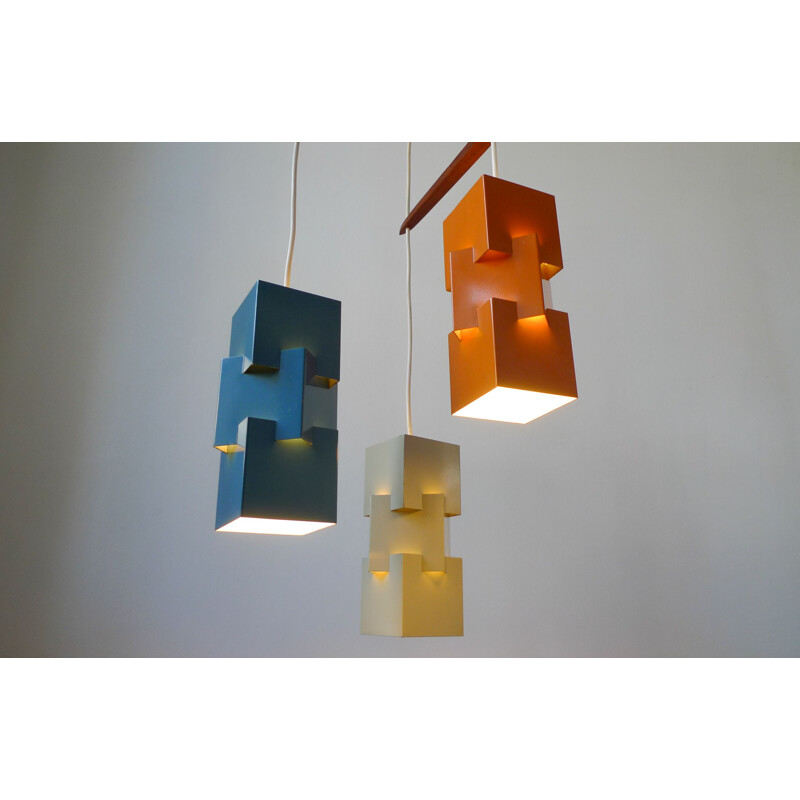 Vintage "KUBUS" triple pendant light designed by Johannes Hammerborg for Fog & Mørup 1961