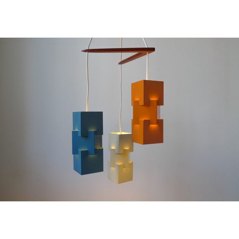 Vintage "KUBUS" triple pendant light designed by Johannes Hammerborg for Fog & Mørup 1961