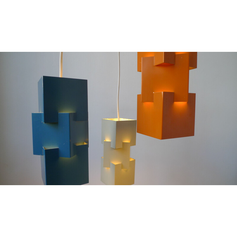 Vintage "KUBUS" triple pendant light designed by Johannes Hammerborg for Fog & Mørup 1961