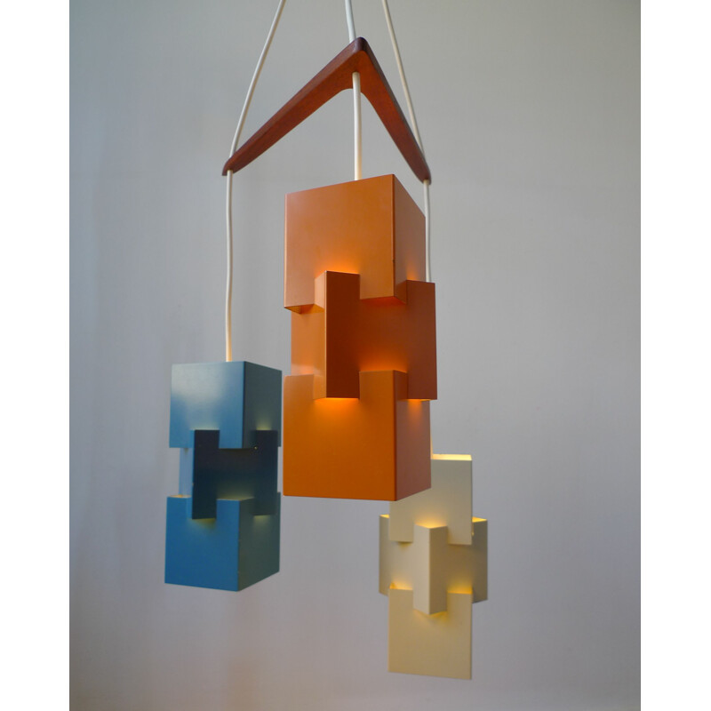 Vintage "KUBUS" triple pendant light designed by Johannes Hammerborg for Fog & Mørup 1961