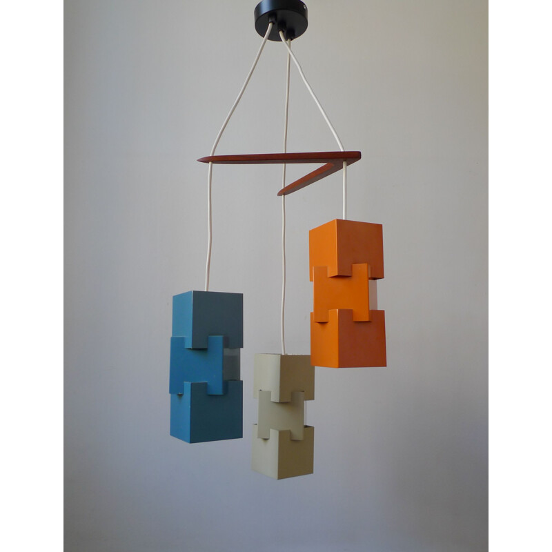 Vintage "KUBUS" triple pendant light designed by Johannes Hammerborg for Fog & Mørup 1961