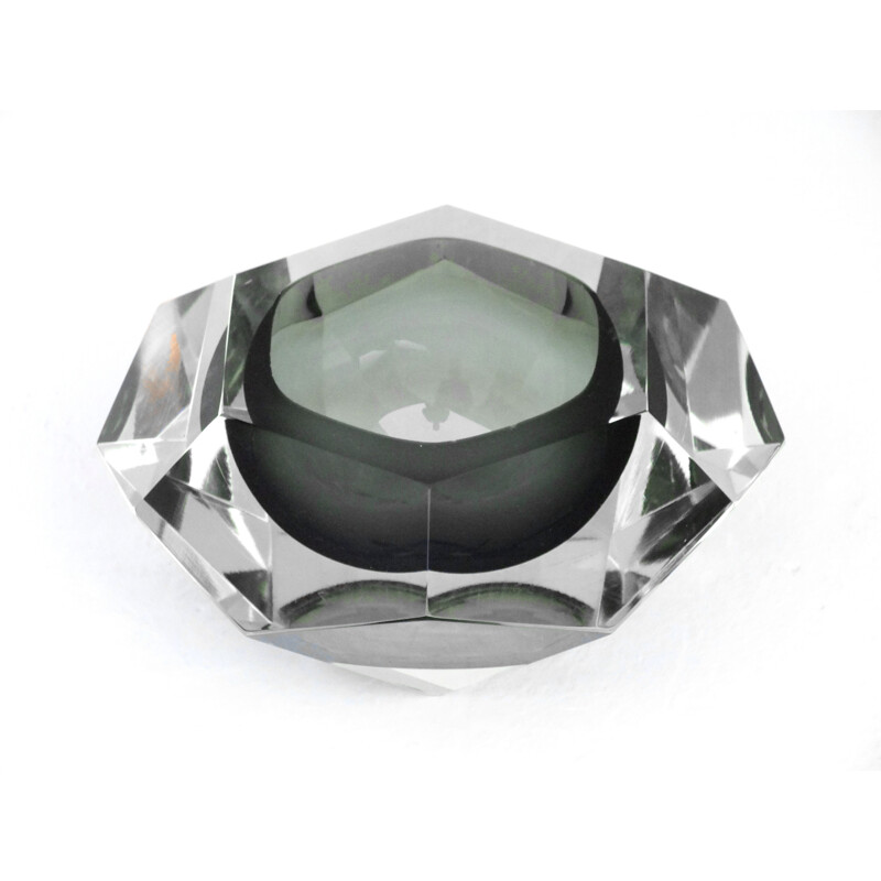 Jarrón vintage de cristal diamantado de Flavio Poli para Seguso, Italia 1970