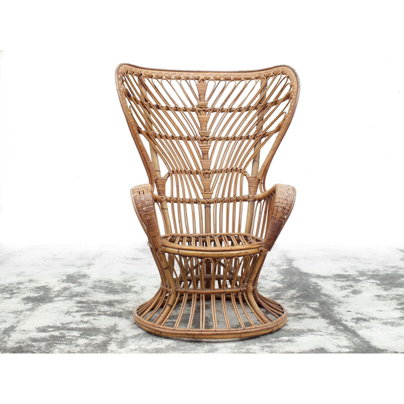 Fauteuil vintage en osier de Gio Ponti et Lio Carminati pour Casa et Giardino, Italie 1950