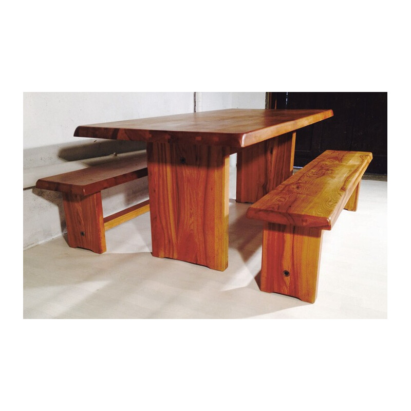 Table and benches T14 model CHAPO Pierre - 1960s