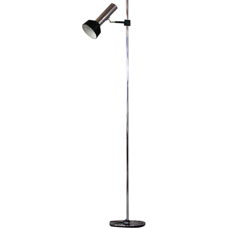 Vintage floor lamp on chrome-plated base with black shade by Staff Leuchten, 1970s