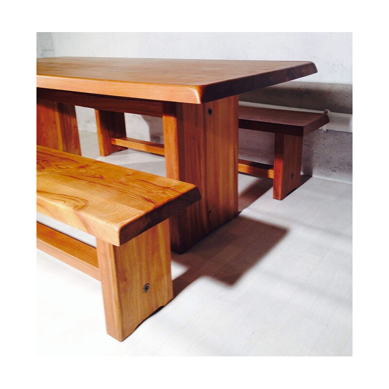 Table and benches T14 model CHAPO Pierre - 1960s