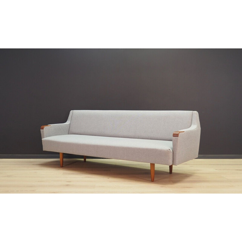 Vintage fabric and teak sofa, Denmark, 1960-1970s