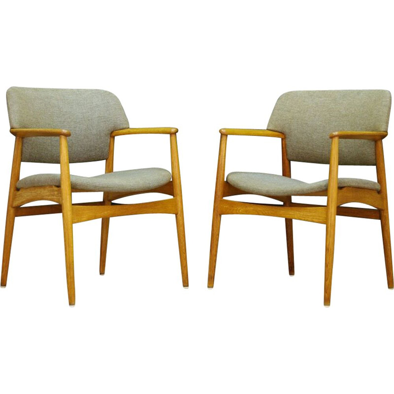 Fauteuil vintage en tissu et bois de chêne de Fritz Hansen, 1960-70