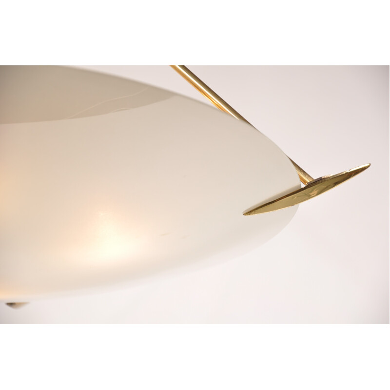 Round Italian ceiling lamp in white glass - 1950s