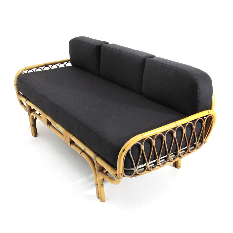 Vintage rattan sofa bed, 1950s