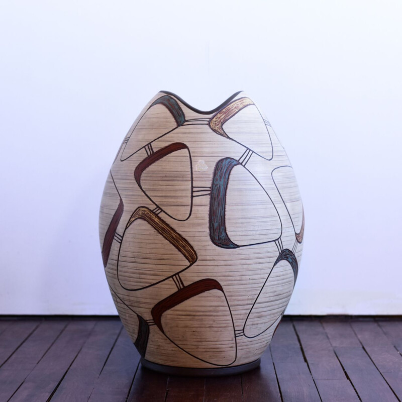 Vase en céramique vintage, décor de Turin par SAWA, Allemagne