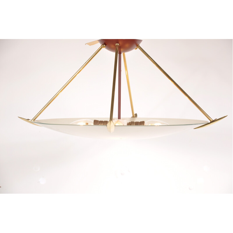 Round Italian ceiling lamp in white glass - 1950s