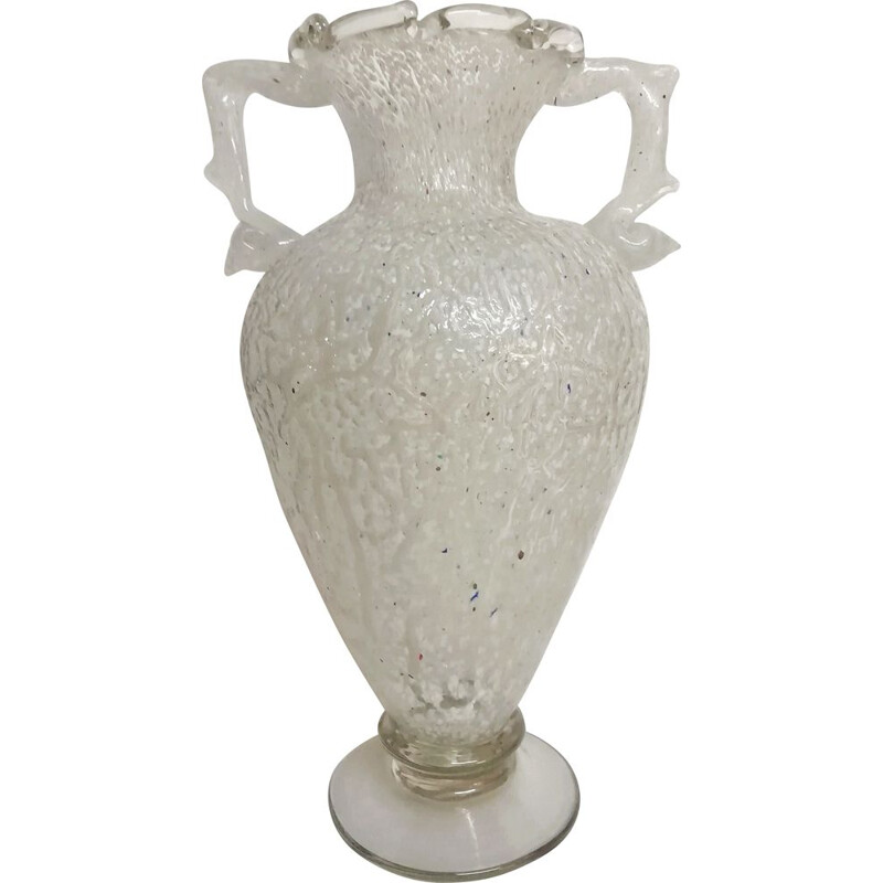 Vase vintage en verre de Murano blanc