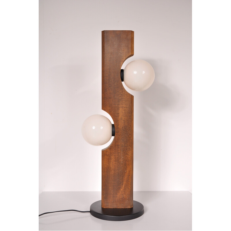 Floor lamp in wood and white glass balls - 1960s