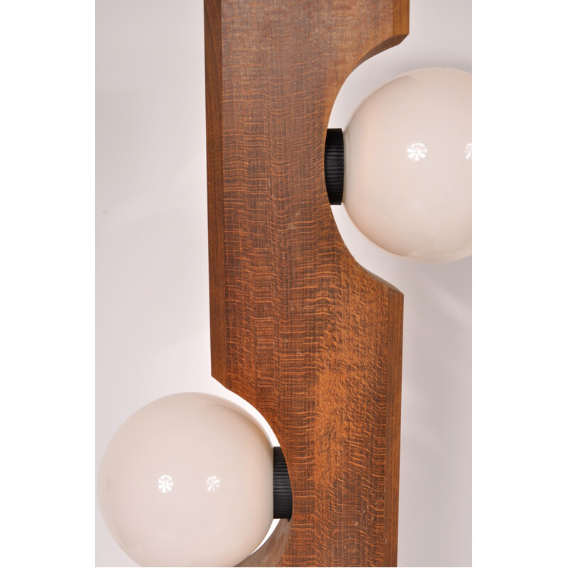 Floor lamp in wood and white glass balls - 1960s