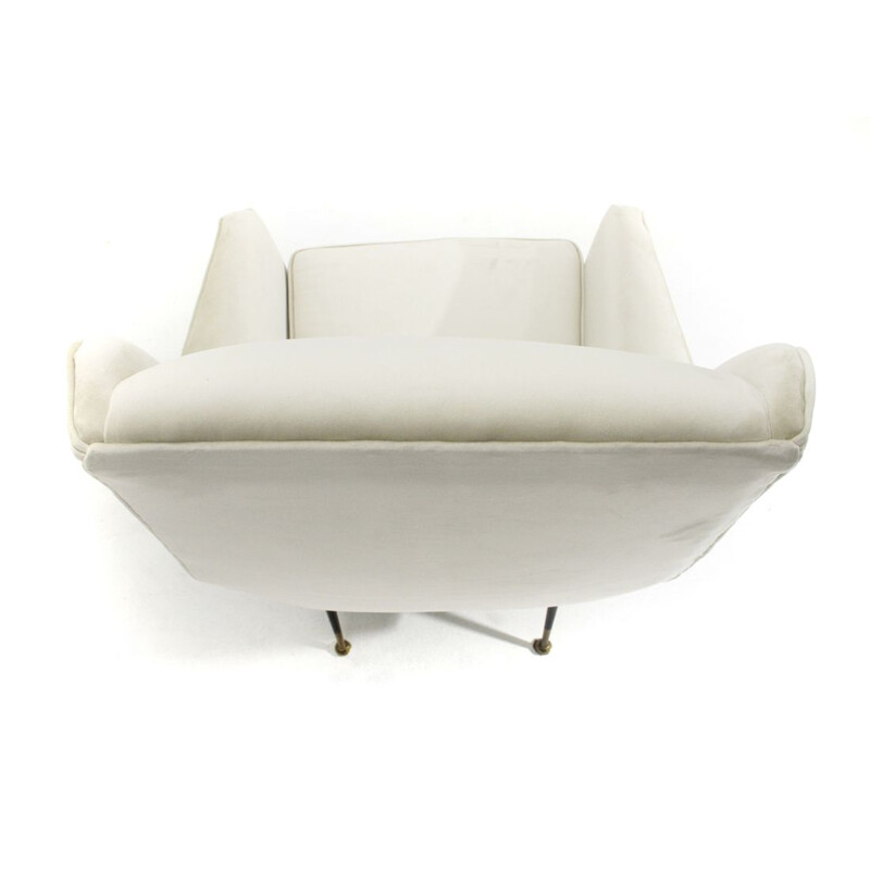 Vintage white cream velvet armchair, Italy, 1950s