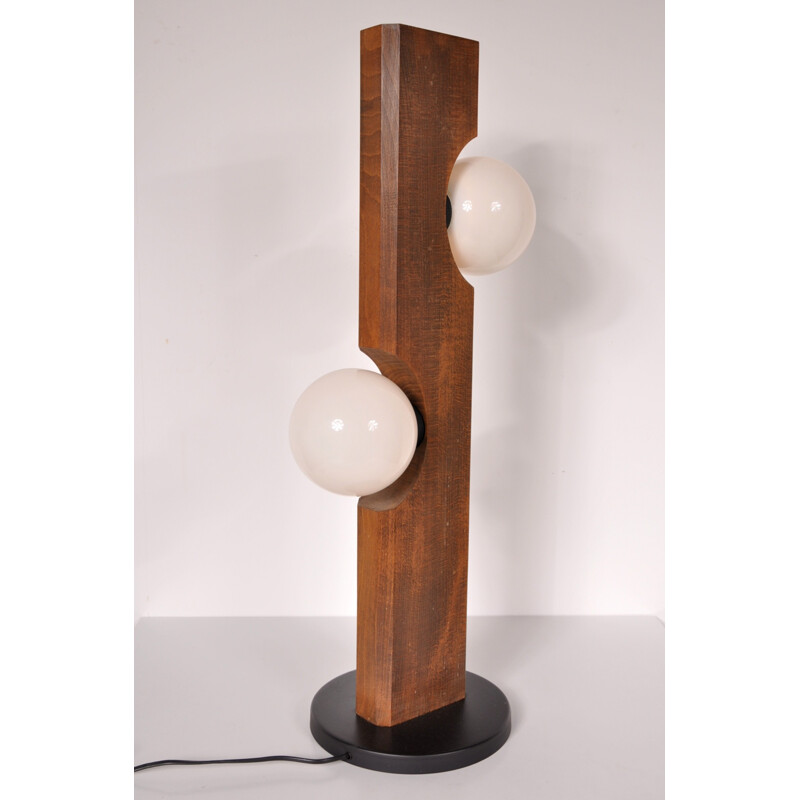 Floor lamp in wood and white glass balls - 1960s