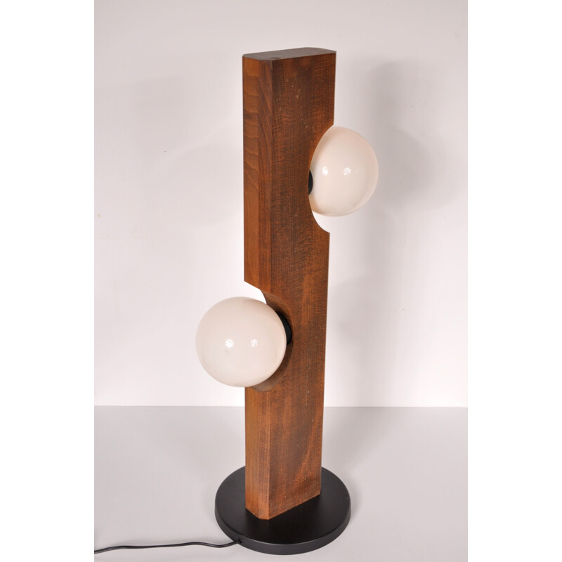 Floor lamp in wood and white glass balls - 1960s