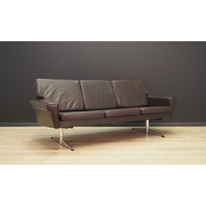 Vintage sofa in brown leather and chrome, 1970-80s