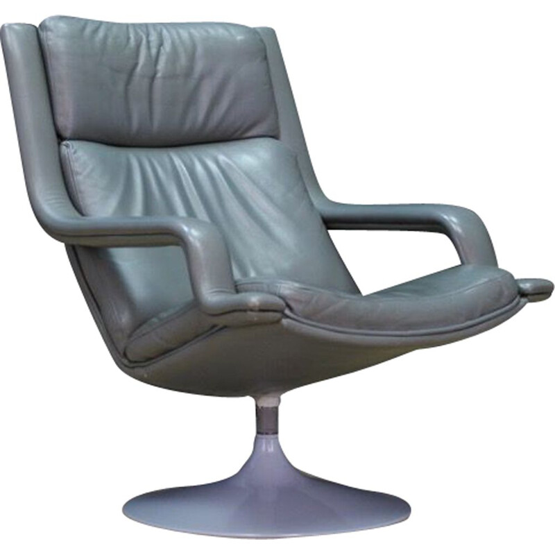 Grey leather vintage armchair by Geoffrey Harcourt