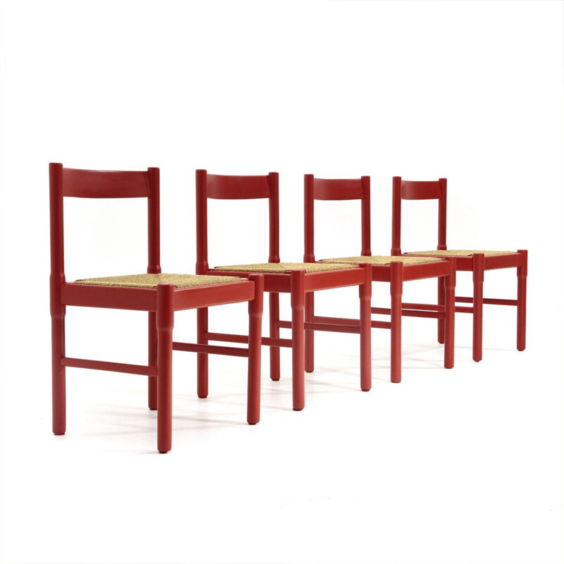 Set of 4 red vintage chairs, 1960s