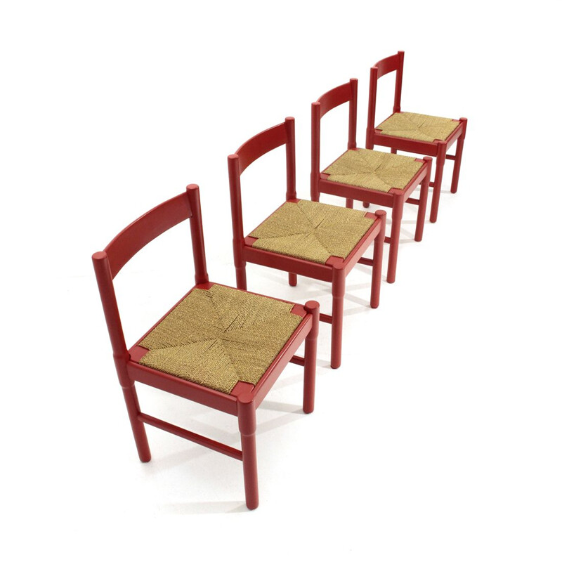 Suite de 4 chaises rouges vintage, 1960